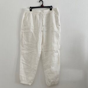 White Drawstring Linen Pants Athleta 100% Linen